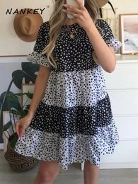 Casual Dresses NANKEY Summer Polka Dot Print Patchwork For Women 2024 O Neck Ruffle Sleeve Loose Dress Beach Party Vestidos