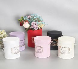 6 Colours Round Flower Paper Boxes With Lid and rope Hug Bucket Florist Gift Packaging Box Candy Bar Boxes Party Wedding Supplies4042314