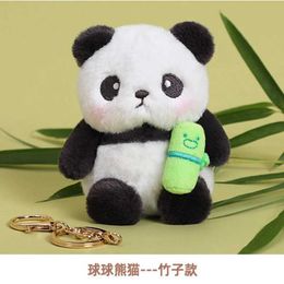 Plush Dolls 11cm Cute Panda With Bamboo Keychain Plush Pendant Toys Stuffed Key Chain Bag Pendant Panda Keyring Doll H240521 I2F9