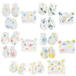 K Anti Scratching Soft Cotton Gloves Foot Cover Hat Set Comfy Baby Mittens Socks Kit Toddler Newborn Mitten for 0-3Month L2405
