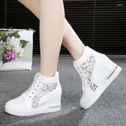 Casual Shoes Spring Summer Women Platform Sneakers Fashion Mesh Patchwork Round Toe Lace-Up Wedge Comfortable Lady White Sneaker