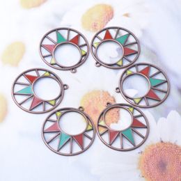 10pcs/lot Bohemian Antique Copper Colour Round Charms DIY Making Earrings Metal Jewellery Findings