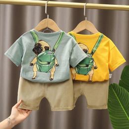 Clothing Sets Boys Summer 2024 Short Sleeve Round Neck Cartoon Pattern Printed Cotton Fashion Casual Trend Pullover Two Pieces