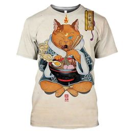 Men's T-Shirts Japan Samurai Cat Graphic T Shirts Cool Classic Art Style Mens and Womens Printing Ts Fashion O-neck Short Slve Loose Tops T240522
