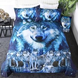 Bedding sets Wolf Printed Set Twin Size for Kids Boys BedroomMisty Bed Duvet Cover Comforter Wild Animals Decor 3 Pieces H240521 B1LA