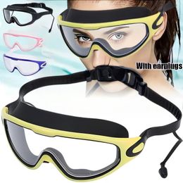 Swimming Goggles Silicone Swim Glasses Big Frame with Earplugs Men Women Professional HD Antifog Eyewear Accessories 240522