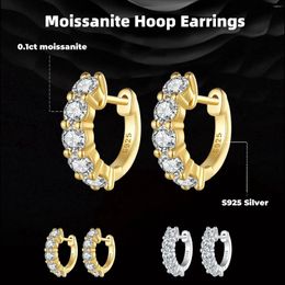 Hoop Earrings Moissanite For Women S925 Sterling Silver 14K White Gold Plated Cuff Huggie Hypoallergenic Sparkle