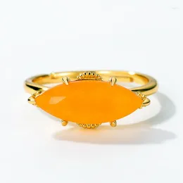 Cluster Rings Natural Agate Ring S925 Sterling Silver 10k Gold Plated Yellow Horse Eye Adjustable Women Gemstone Jewellery