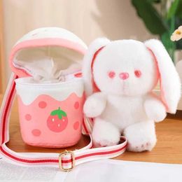 Plush Dolls Fun filled rabbit bear plush doll strawberry carrot rabbit plush toy soft bear in milk tea bag creative childrens birthday gift H240521 GTXX