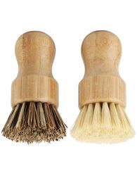 Bamboo Dish Scrub Brushes Kitchen Wooden Cleaning Scrubbers for Washing Cast Iron PanPot Natural Sisal Bristles9903822