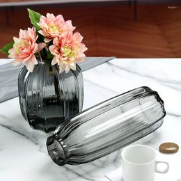 Vases Modern Style Striped Flower Vase Home Decoration Living Room Desktop Ornament Transparent Hydroponic Flowerpot Glass Crafts Gift