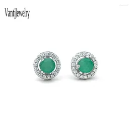 Stud Earrings Natural Emerald Sterling 925 Silver Gemstone 5mm 1.1ct Fine Jewelry For Woman Lady Wedding Party Birthday Gift Box