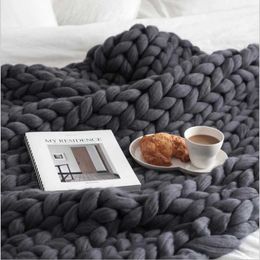 Bedding sets WOSTAR Chunky merino wool blanket thick large yarn roving knitted winter warm plaid throw blankets sofa bed H240521 WMU3