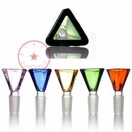 Cool Colourful Triangle Glass Smoking Bubbler Handmade 14MM 18MM Male Joint Dry Herb Tobacco Philtre Bowl Oil Rigs Waterpipe Bong DownStem Funnel Cigarette Holder