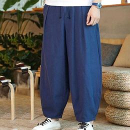 Men Clothes Summer Baggy Hippie Cotton Linen Harem Pants Y2K Male Streetwear Solid Wide Leg Trousers Retro Drawstring Pantalones 240522