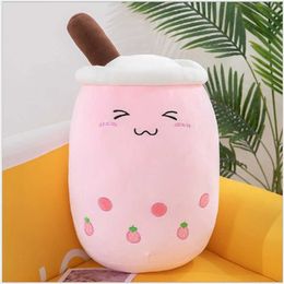 Plush Dolls Kawaii Fruit Beverage Plush Filling Soft Pink Strawberry Milk Tea Plush Boba Tea Cup Toy Bubble Tea Pillow Cushion Childrens Gift H240521 5M5Q