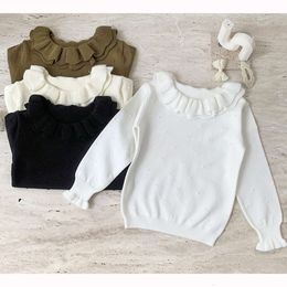 Sonbahar Kızlar Bebek Örgü Giyim Toddler Örgü Külverleri Üstler Bahar Lotus Yakası Bebek Boy Boy Boy Sweaters L2405