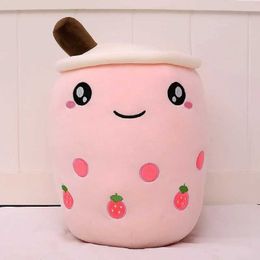 Plush Dolls Kawaii Fruit Beverage Plush Filling Soft Pink Strawberry Milk Tea Plush Boba Tea Cup Toy Bubble Tea Pillow Cushion Childrens Gift H240521 WJTC