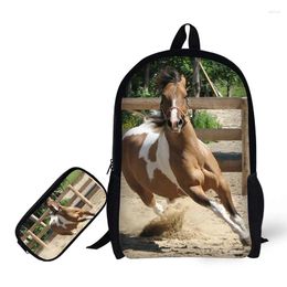 Backpack Horses Printing Children Pencil Case For High School Backpacks Primary Students Teenagers Mochila