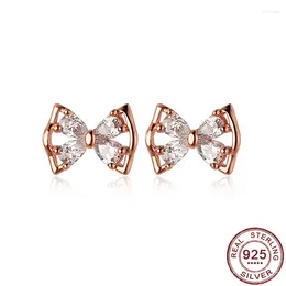 Stud Earrings Trendy Shiny Zirconia For Women Real 925 Silver Fashion Bowknot Charm Statement Jewelry Wedding Female