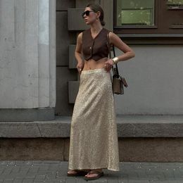 Skirts Sequined Long Skirt Europe And America Summer 2024 Women Street Trend Sexy Girl Skorts Black One Step Gold Spring