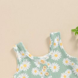 Cute Dasiy Print Baby Girls Summer Toddler Set Outfits Ribbed Sleeveless Tank Top and Shorts Kids 2-piece Clothes