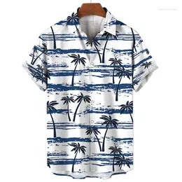 Men's Casual Shirts Summer Short Sleeve Shirt Men Women Palm Tree Print Pattern Seaside Beach Lapel Button Up Top