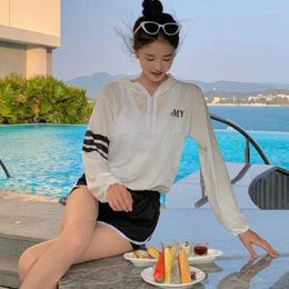 Women's Swimwear Women Swimsuit 4 PCS Long Sleeve Boxer Shorts Patchwork Surfing Bathing Suit Paded Sports Beach Summer