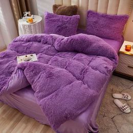 Bedding sets WOSTAR Winter warm plush duvet cover pink mink velve+fluffy flannel quilt 220x240 king size luxury double bed bedding set H240521 ZTXY