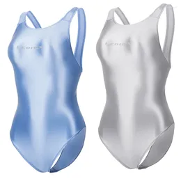 Women's Swimwear Sexy Glossy Smooth See Through WOMEN Japanese Swimsuit Suit For One Piece Bodysuit Shiny High Cut Tight MEN