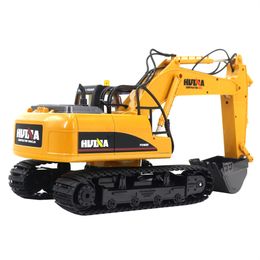 1/14 Huina 1535 Remote Control Engineering Vehicle Half Alloy Toy Rc Electric Excavator With Grip Drill Bit Gifts Toys For Boys