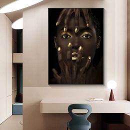 SELFLESSLY Wall Art Golden Black Women Canvas Painting Poster And Prints For Living Room Sexy African Girl Aesthetic Home Decor