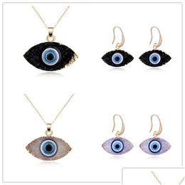 Earrings Necklace Fashion Charm Luck Turkey Blue Evil Eye Druzy Drusy Resin Stone Pendantjewelry Set For Women Drop Delivery Jewelr Dhziw
