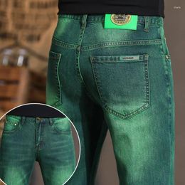 Men's Jeans Light Luxury Clothing Summer Fashion Trends Green Washed-out Vintage All-Match Stretch Slim Casual High-End Men