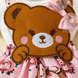 Clothing Sets KMBANGI Toddler Baby Girl Summer Dress Bear Print Short Sleeve Crew Neck A-line Suspender Princess 2PCS Skirt Set Headband