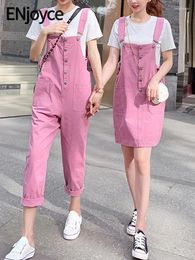 Work Dresses ENjoyce Summer Women White T-shirt And Jumpsuit Suit Sets Friends Suspender Skirt Ladies Pink Girl Sister 2 Piece Bodysuits