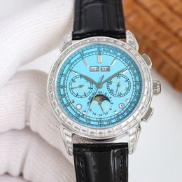Mens Diamond Watch 29-535 Automatic Mechanical Movement 41mm Sapphire Timing Function Watches Luxury Designer Waterproof Leather Strap Gifts