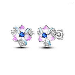 Stud Earrings Creative 925 Sterling Silver Blue Purple Flower For Women's Appreciation Parties Beautiful Jewelry Accessories