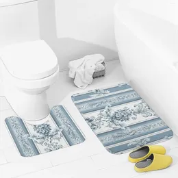 Bath Mats Bathroom Rugs Sets 2 Piece Stripes And Flowers Absorbent U-Shaped Contour Toilet Rug