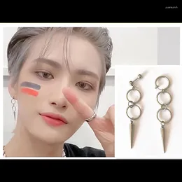 Stud Earrings 1 PCS KPOP ATEEZ Seonghwa Ear Studs Multiple Rings Triangular Cone Rivets Earring Unisex Fans Collection Gift Yunho