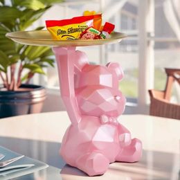 Action Toy Figures Home Decor Geometric Violent Bear Sculpture with Tray Living Room Storage Entryway Desktop Ornament Resin Decoration Craft Gift H240522