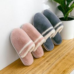 Slippers 2024 Winter Women's And Men's Plush Fashion Simple Couple Indoor Keep Warm Non-slip Home Cotton Shoes