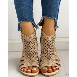 Sandals Women Shoes for Summer Buckle Crystal Female Footwear Rhinestone Peep-toe Lady Wedges Fashion Sandalias De Muj 2db