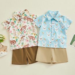 Clothing Sets Summer Easter Kids Baby Boy Outfits Short Sleeve Print Button Shirt Pocket Shorts Set Clothes