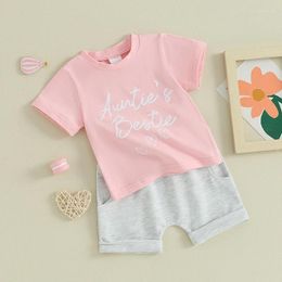 Clothing Sets Toddler Baby Girls Summer Clothes Short Sleeve Letter Print Sweatshirt Tops Drawstring Shorts 2PCS Cute Infant