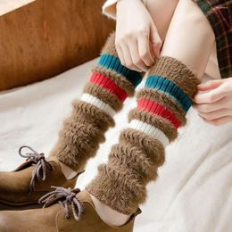 Women Socks Glove Long Cover Fingerless Gloves Stripe Lolita Boots Plush Foot Woolen Arm