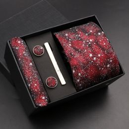 Fashion 7cm Tie Handkerchief Cufflink Set For Men Flower Necktie Holiday Gift Box Suit Accessories Slim Wedding Gravatas 240522