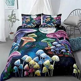 Bedding sets Red Mushroom Kawaii Comforter Set Twin Size Kids Botanical Plant Theme Print Quilt Bed for Boys Girls Adults H240521 TJQA