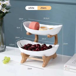 Decorative Plates Dining table tableware kitchen fruit bowl floor divided candy cake tray wooden H240521 XTXE