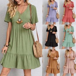 Party Dresses Women Short-Sleeved Dress V-Neck Basic Summer Fashion Casual Beach Holiday Mid Women's Overalls Female Clothes
